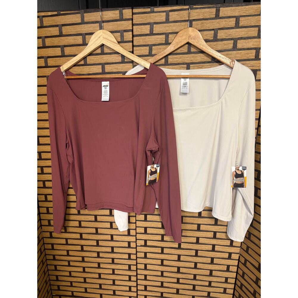 Avia Pink And Cream Ribbed Long Sleeve Tops Size XXXL